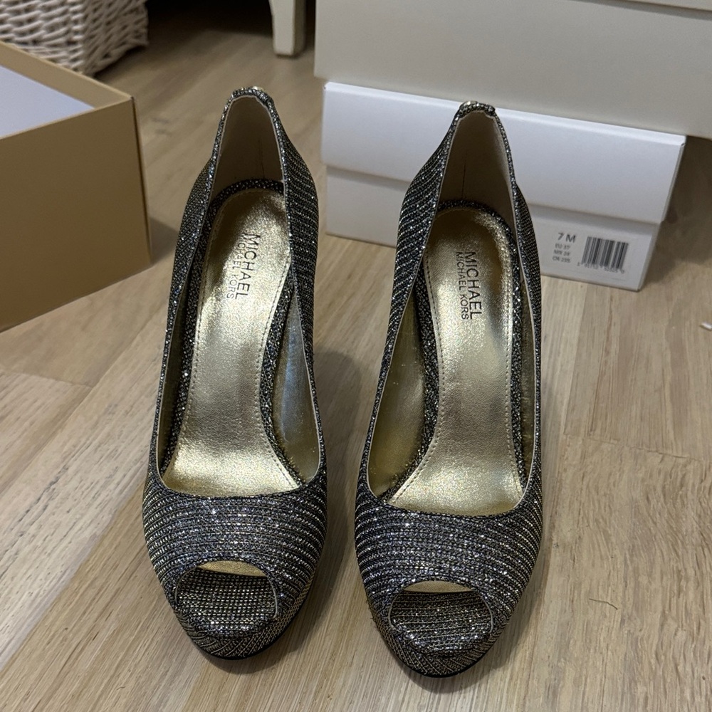 Michael Kors Glittering Black Peep Toe Heels